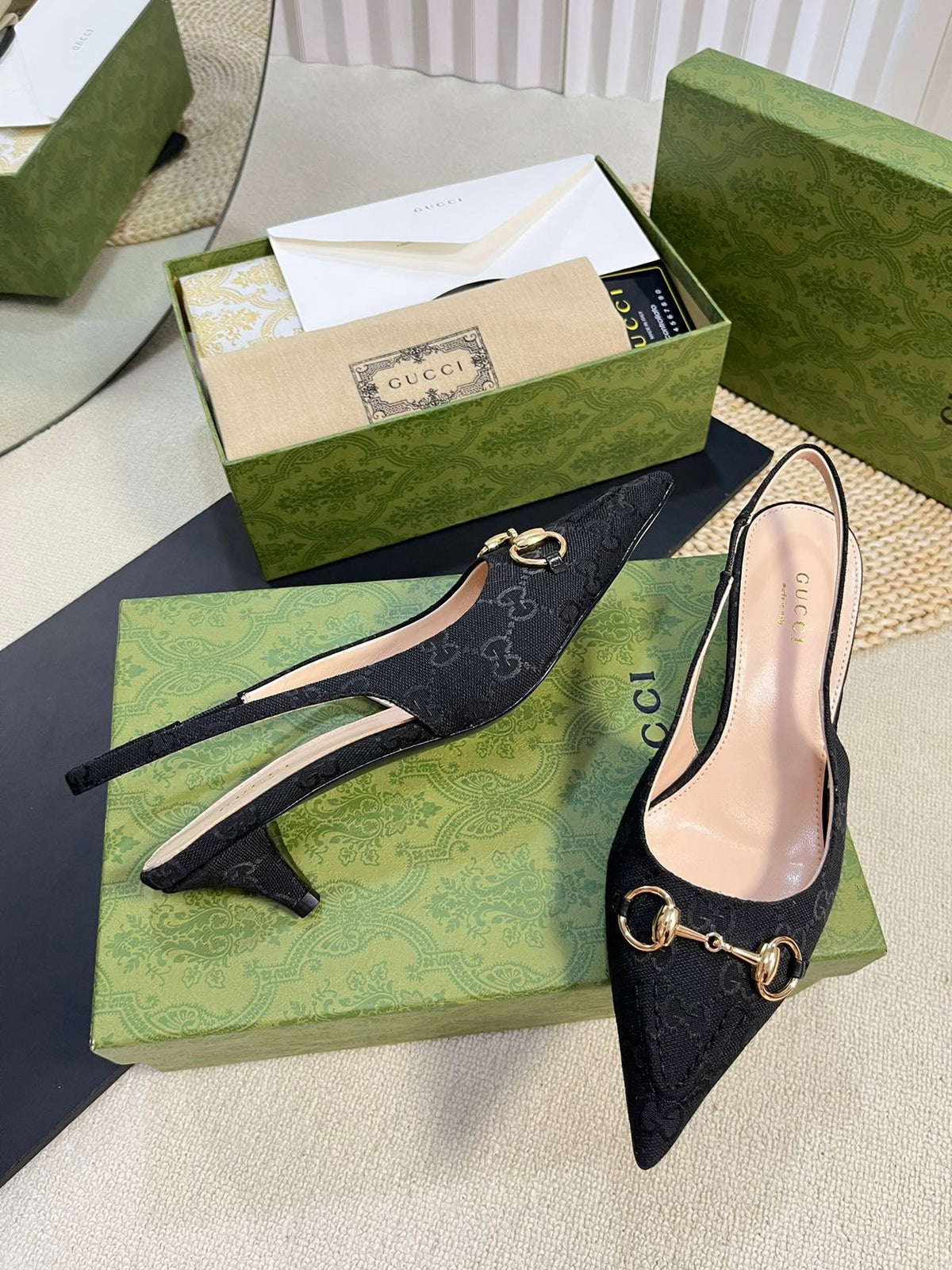 GC Horsebit Slingback Pump 50mm Canvas Sheepskin