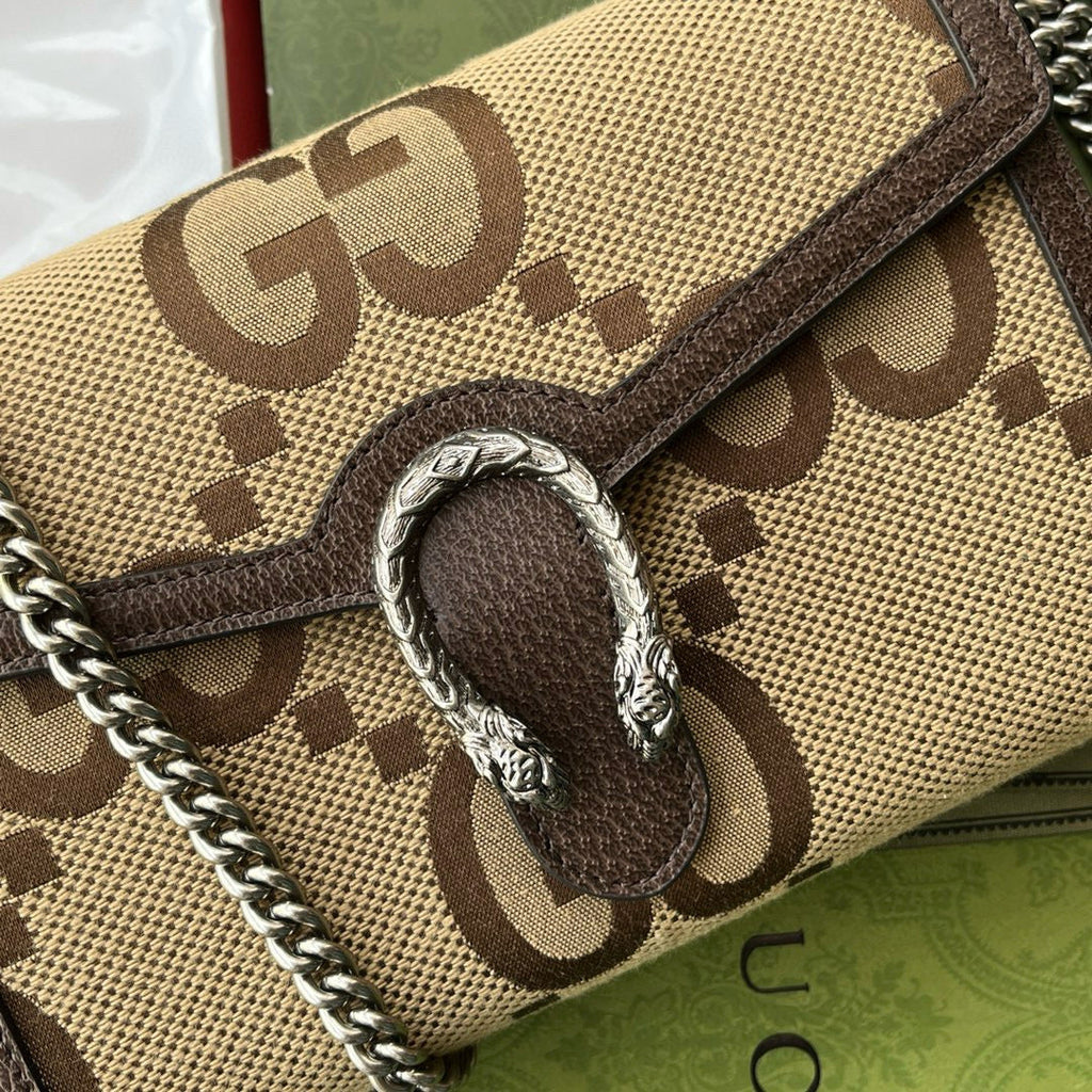 Gi Jumbo Dionysus Wallet On Chain Brown Canvas and GG Original Leather