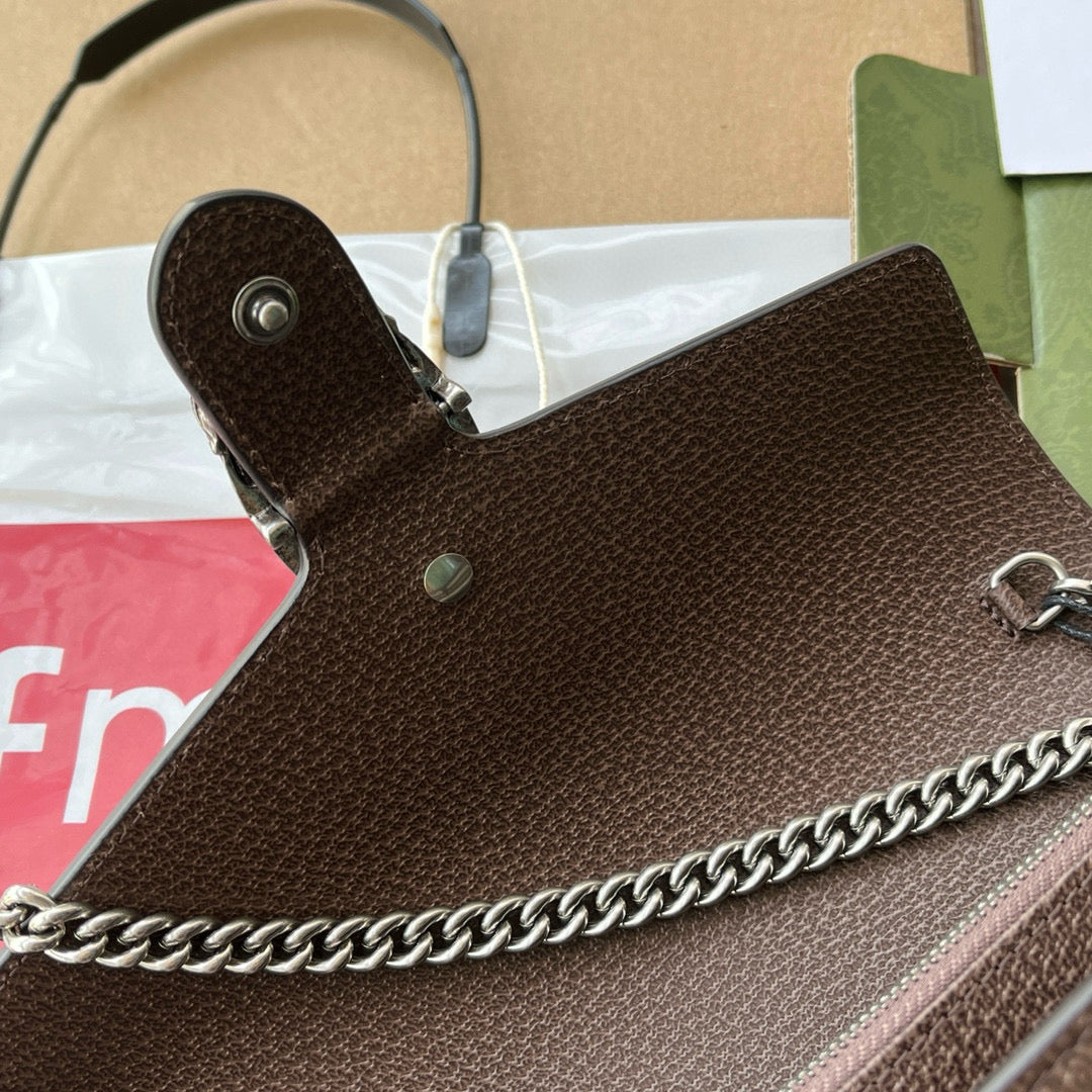 Gi Jumbo Dionysus Wallet On Chain Brown Canvas and GG Original Leather