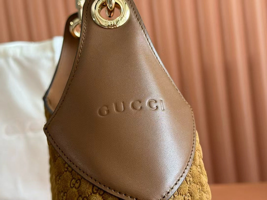Gi B Medium Shoulder Bag Brown Suede Leather
