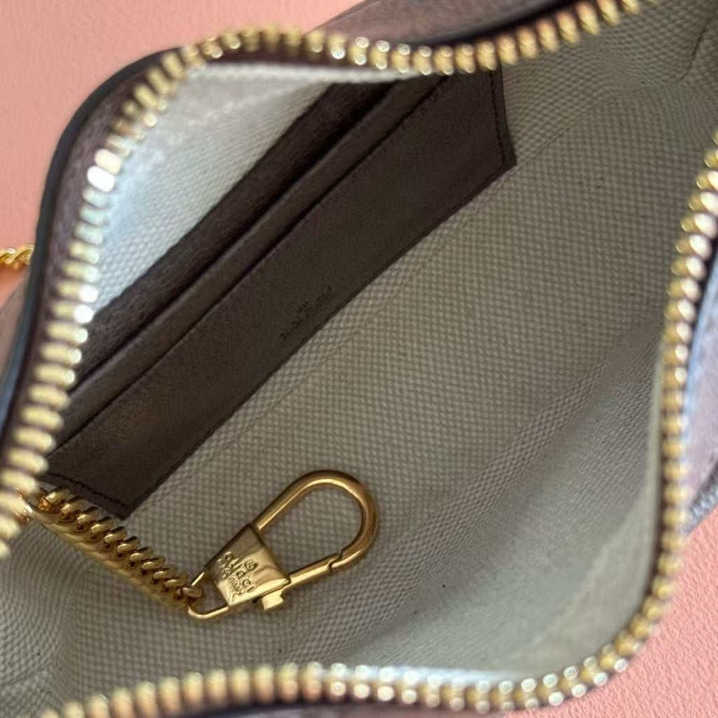 Gi Ophidia 20cm Bag Ebony mix Beige Canvas Leather