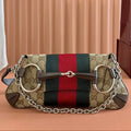 Gi 2026 Horsebit Chain Shoulder Bag 27cm Beige Red Green Canvas Leather