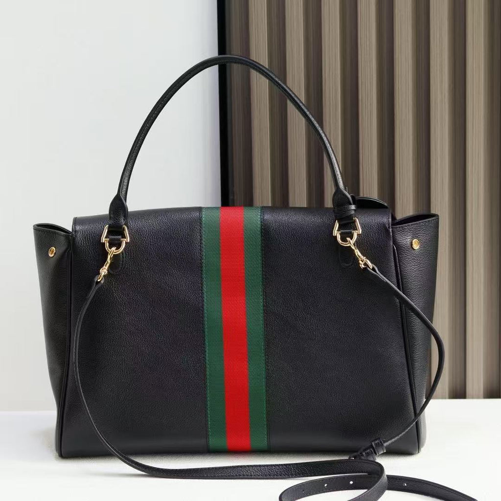 Gi Paparazzo Large Top Handle Bag 37cm Black Leather