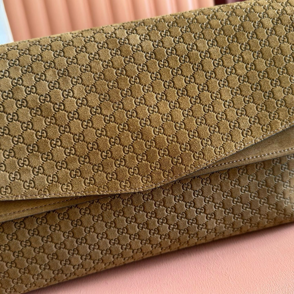 Gi Large GG Chain Shoulder Bag Brown Suede