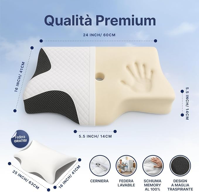 Memory Foam Orthopedic Neck and Back Pain Cervical Pillow with Pillow Case Included