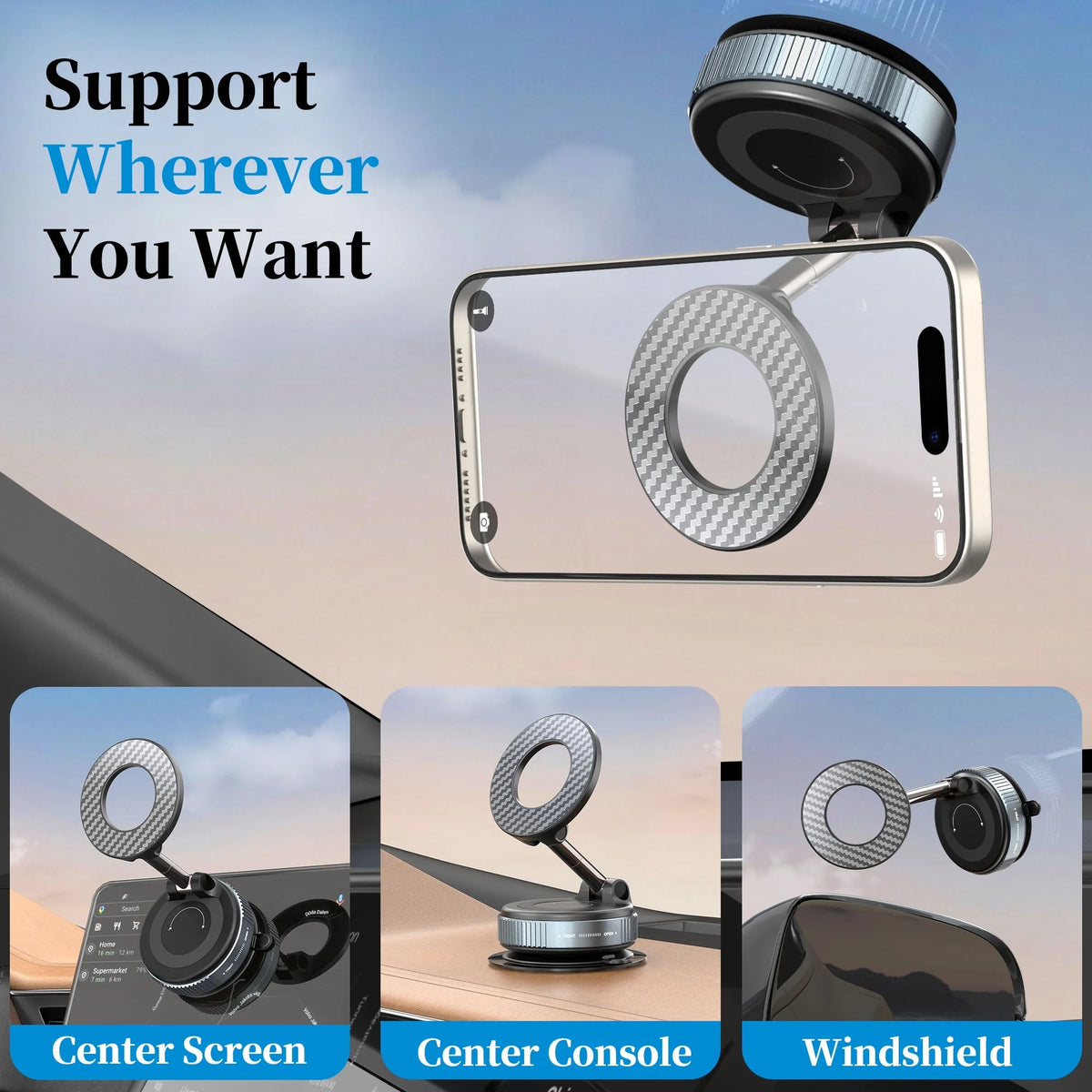 Magnetic Suction Cup - 360° Stretchable Phone Holder with Vacuum Seal