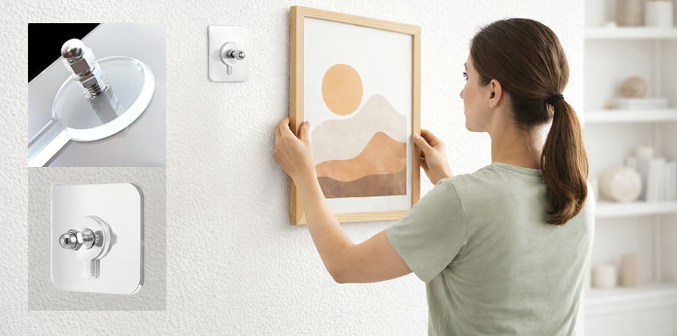 Transparent No-Drill Adhesive Wall Hook Set