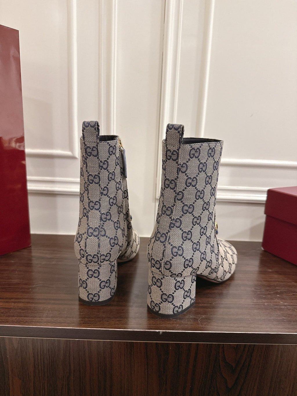 Gi Horsebit Chunky Heel Ankle Boots With Cowhide Fabric