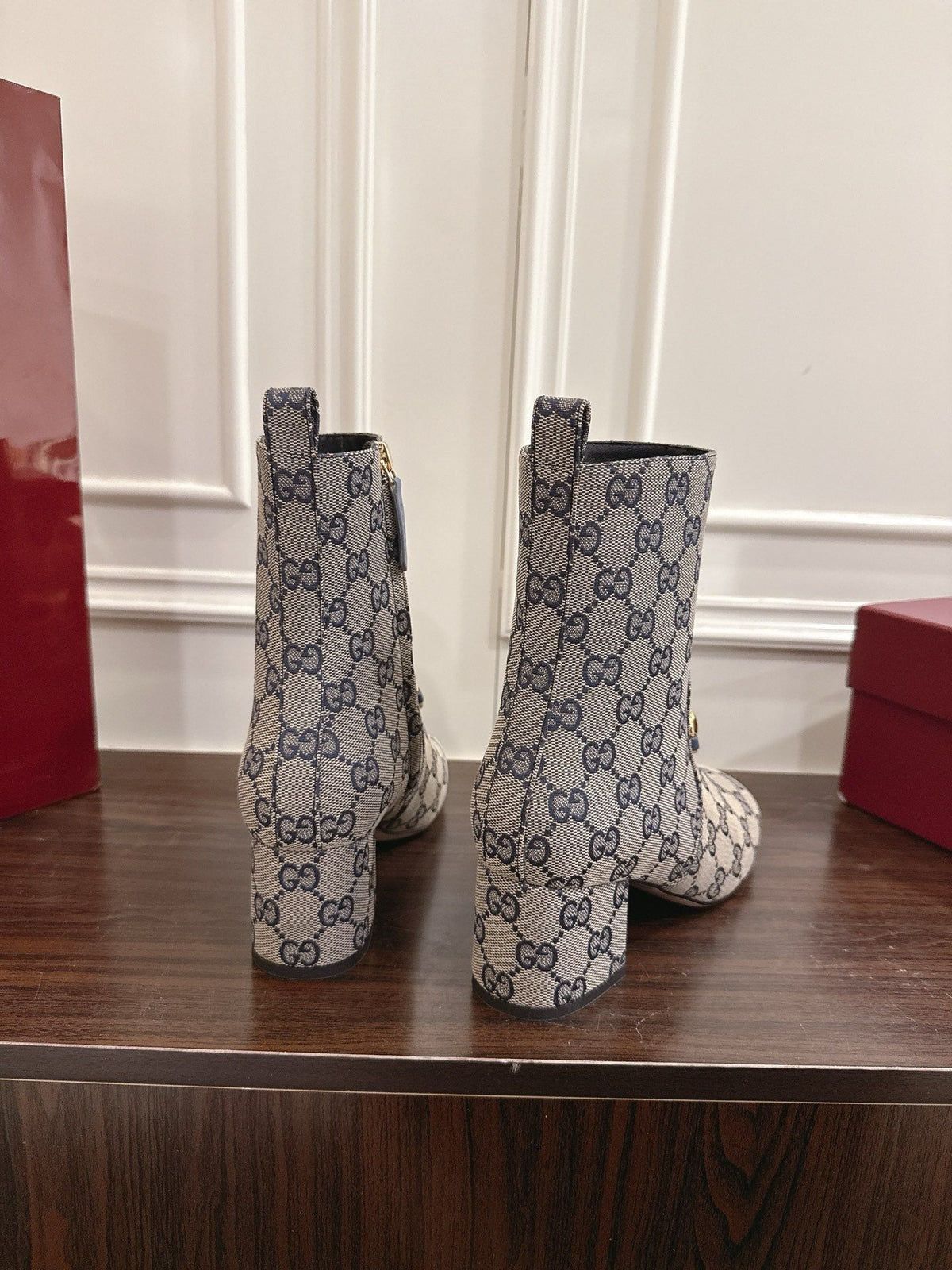 Gi Horsebit Chunky Heel Ankle Boots With Cowhide Fabric