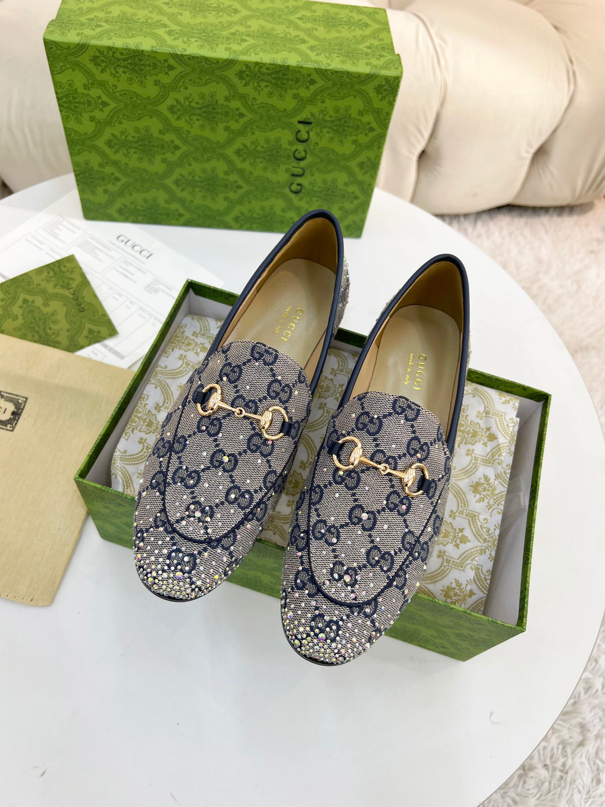 Horsebit Jordaan Loafer Canvas Crystal-Embellished