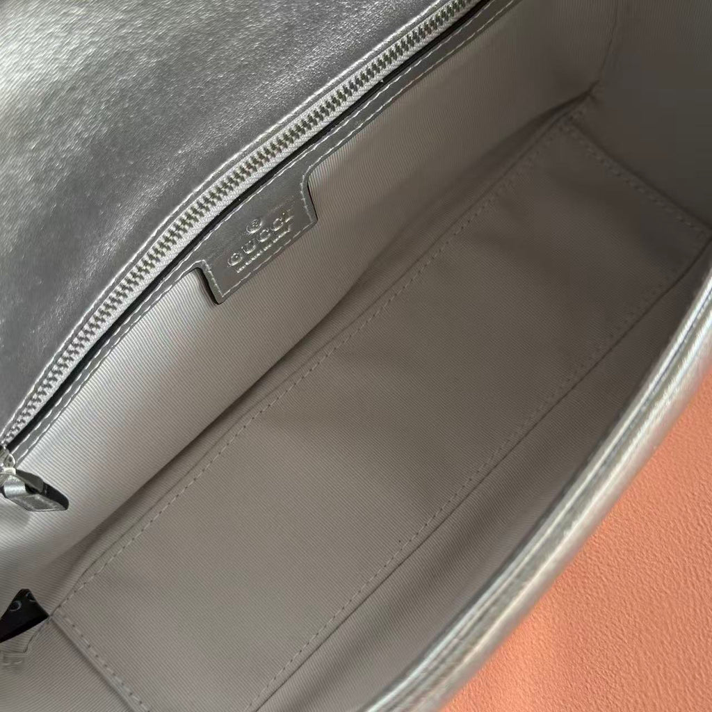 Gi Marmont Small Shoulder Bag Metallic Silver Leather