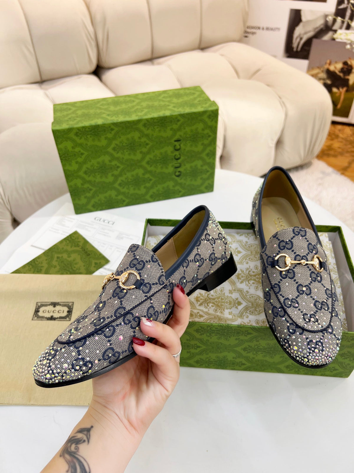 Horsebit Jordaan Loafer Canvas Crystal-Embellished