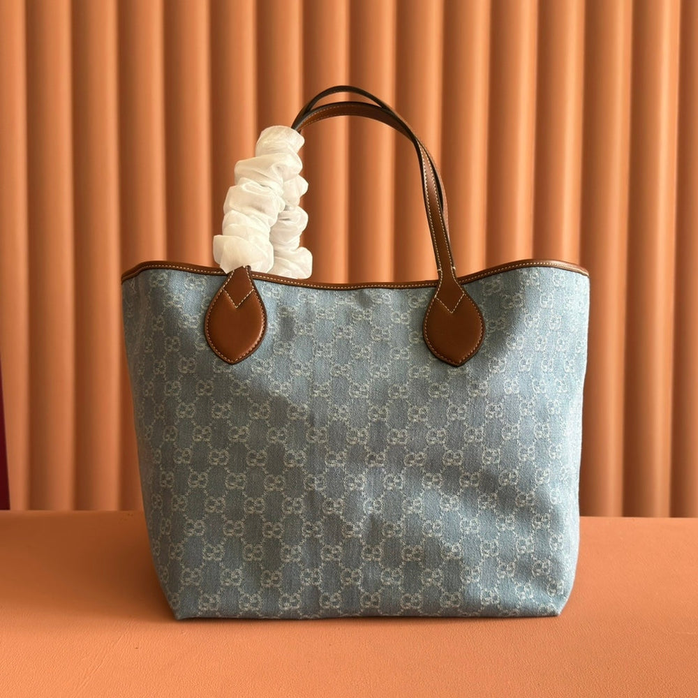 Gi Totissima 30.5cm Tote Bag Denim Leather