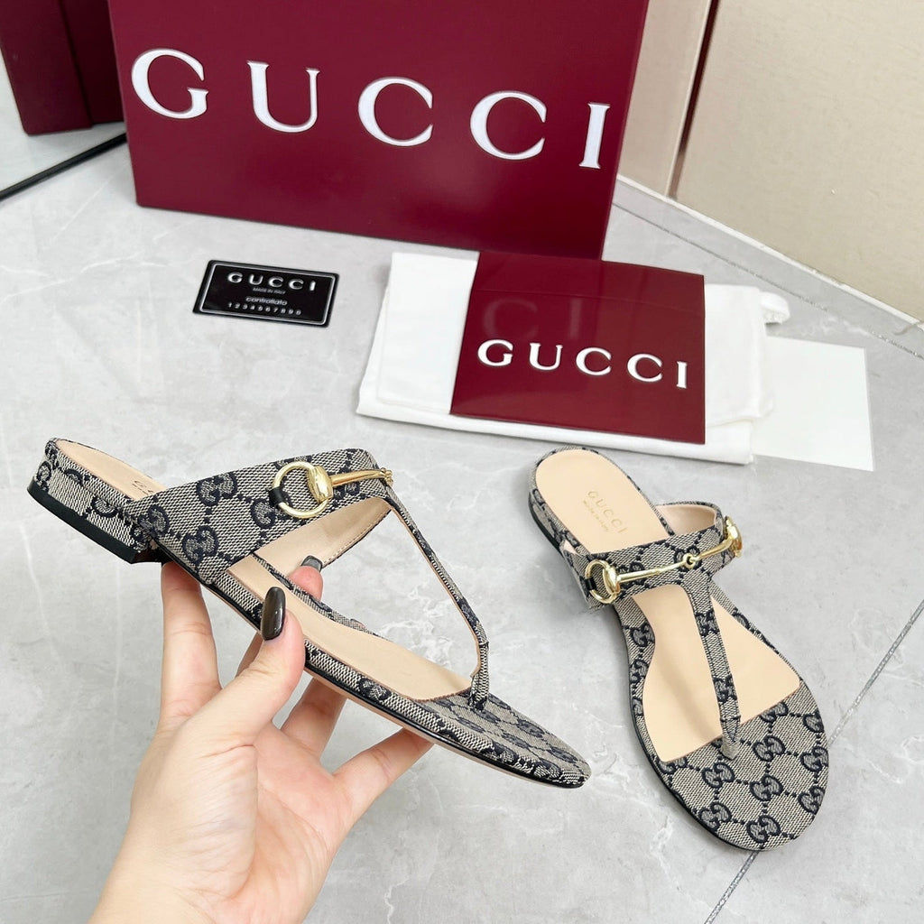 GC Horsebit Thong Sandals Canvas Leather
