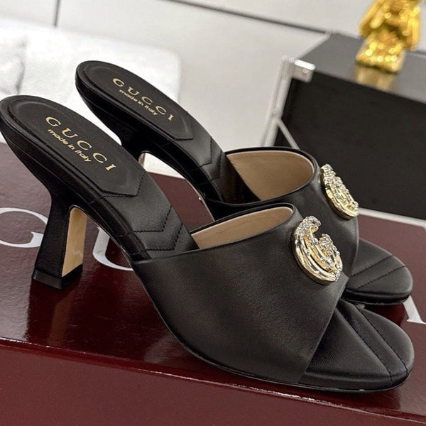 GC 2025 Double G High Heel Sandals Sheepskin