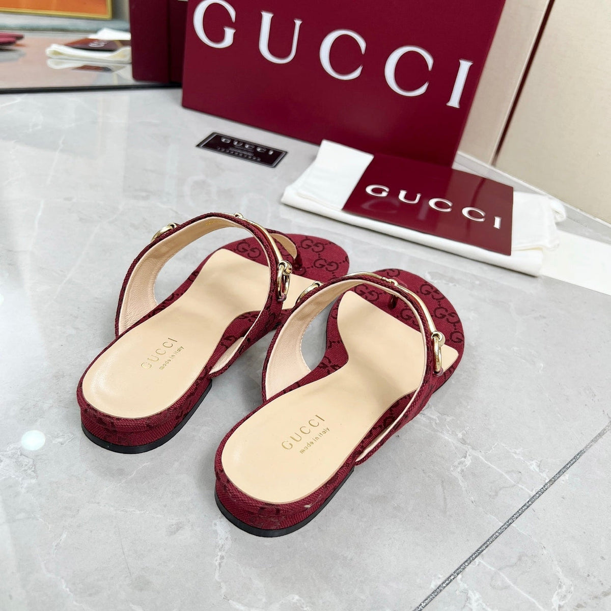 GC Horsebit Thong Sandals Canvas Leather