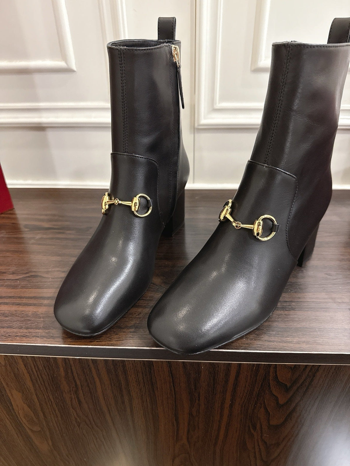 Gi Horsebit Chunky Heel Ankle Boots With Calfskin