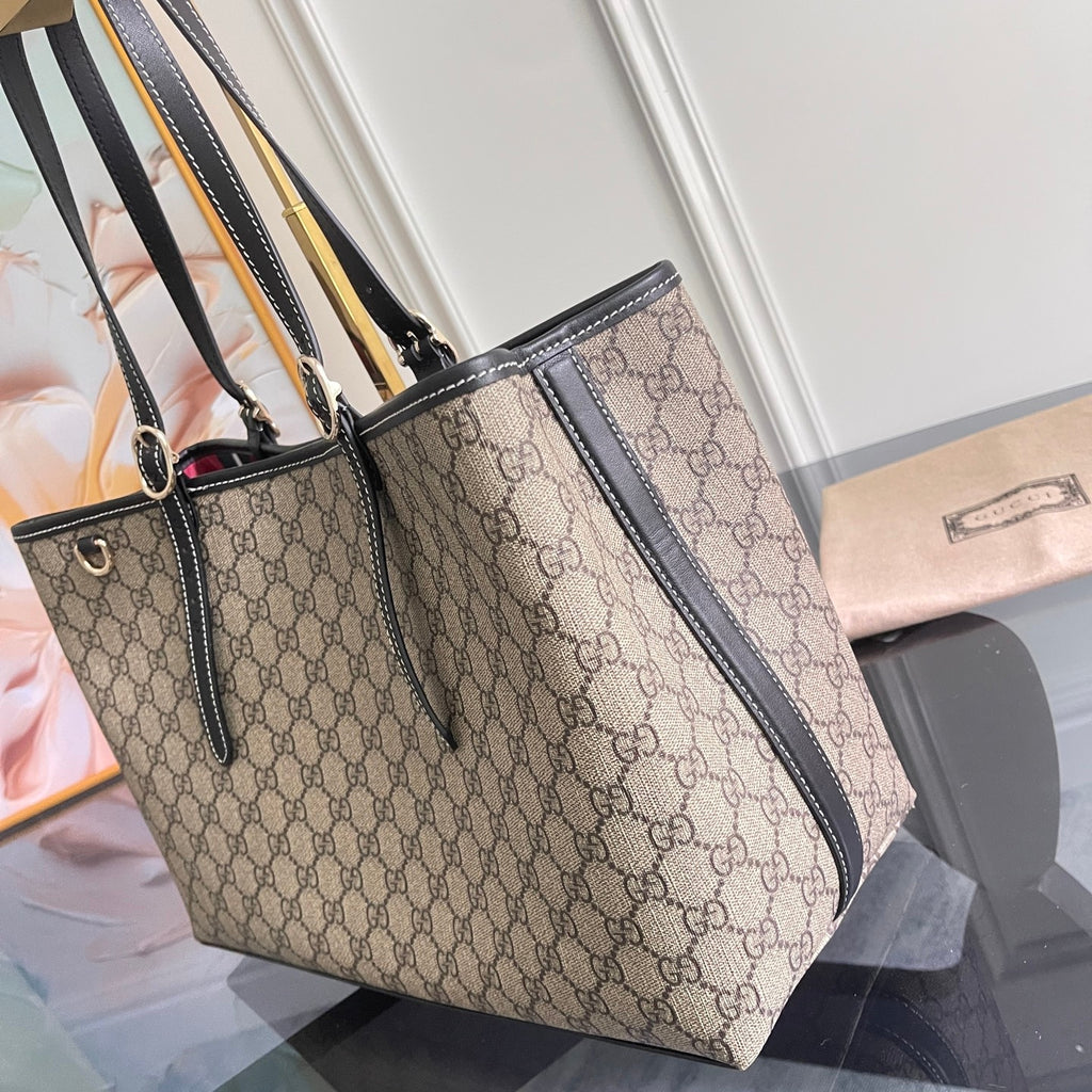 Gi Emblem Maxi Tote Bag Beige Monogram Coated Fabric