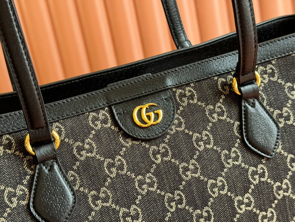 Gi Ophidia 38cm Bag Blue Brown Leather Canvas 244458