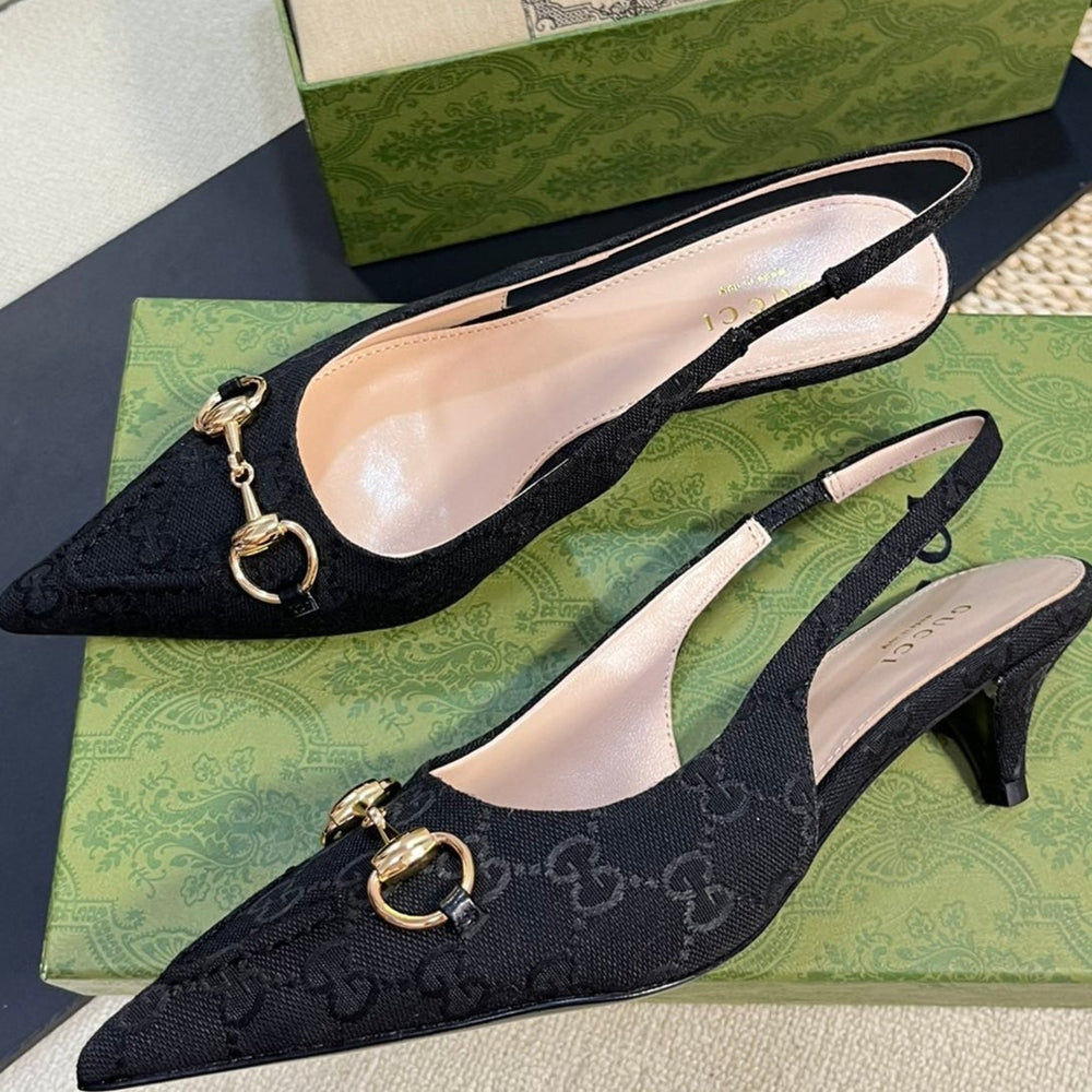 GC Horsebit Slingback Pump 50mm Canvas Sheepskin