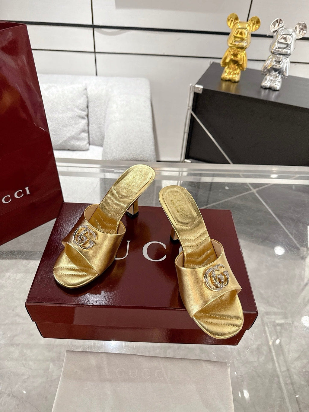 GC 2025 Double G High Heel Sandals Sheepskin