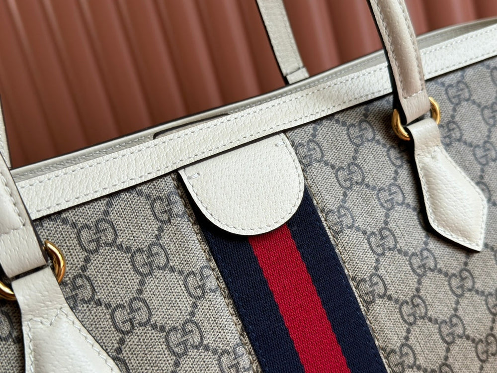Gi Ophidia 38cm Bag Beige Leather Canvas