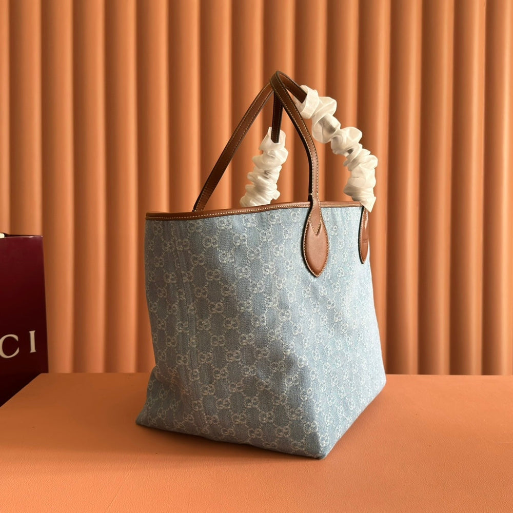 Gi Totissima 30.5cm Tote Bag Denim Leather