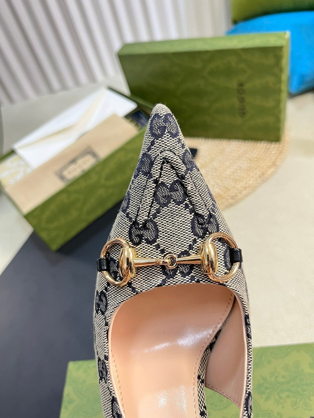 GC Horsebit Slingback Pump 100mm Canvas Sheepskin