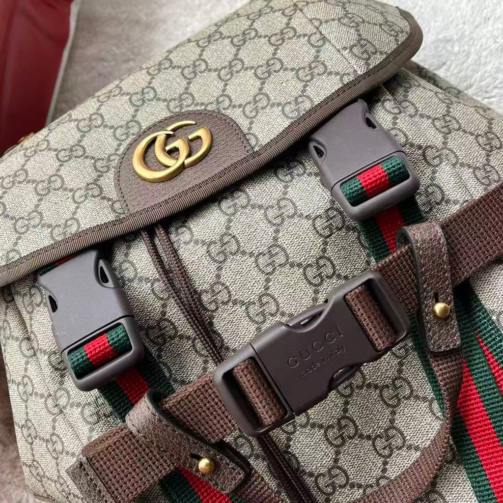 Gi Supreme Skateboard Backpack Brown Beige Leather Canvas