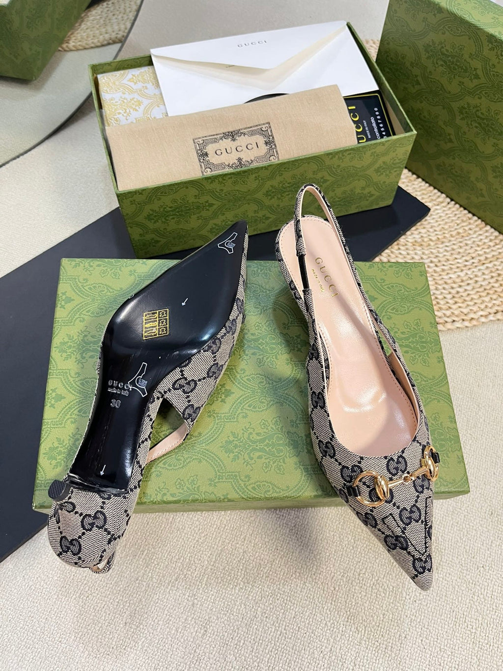 GC Horsebit Slingback Pump 50mm Canvas Sheepskin