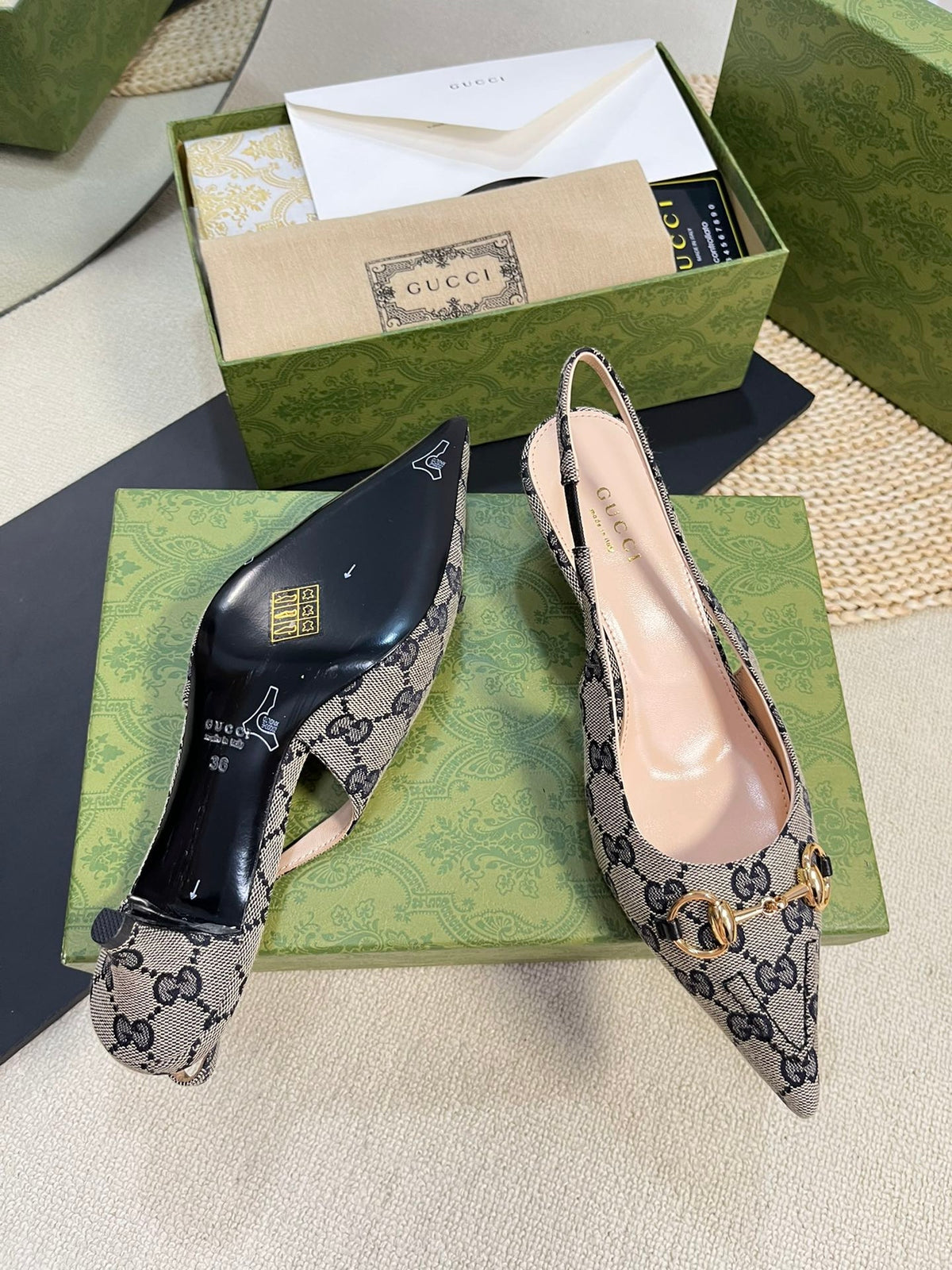 GC Horsebit Slingback Pump 50mm Canvas Sheepskin