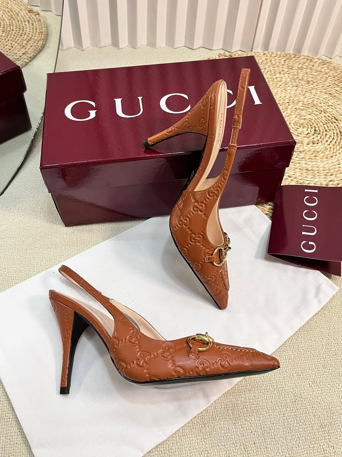 GC Horsebit Slingback Pump 100mm Embossed Sheepskin