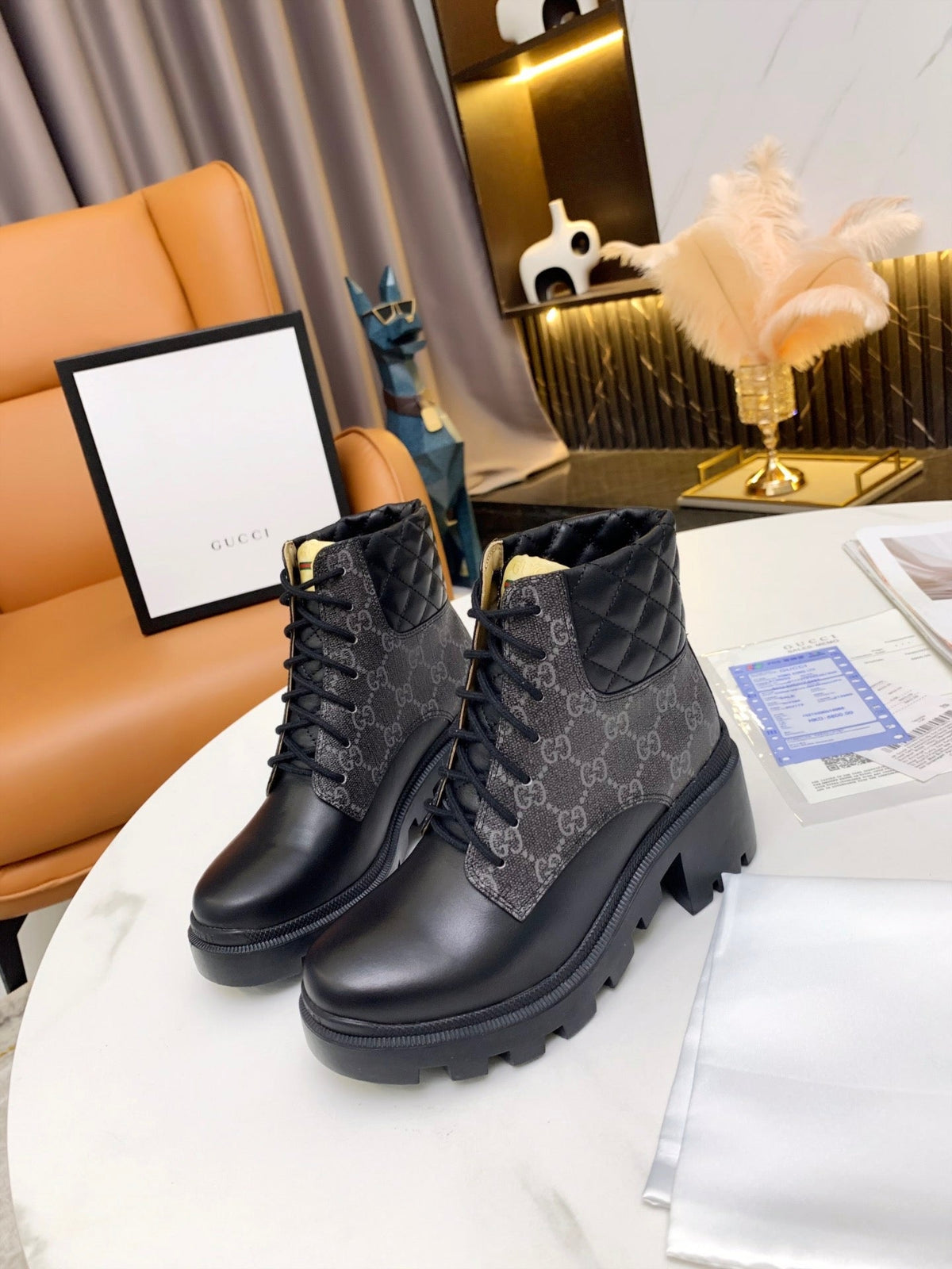 Gi ankle boots white brown monogram canvas leather