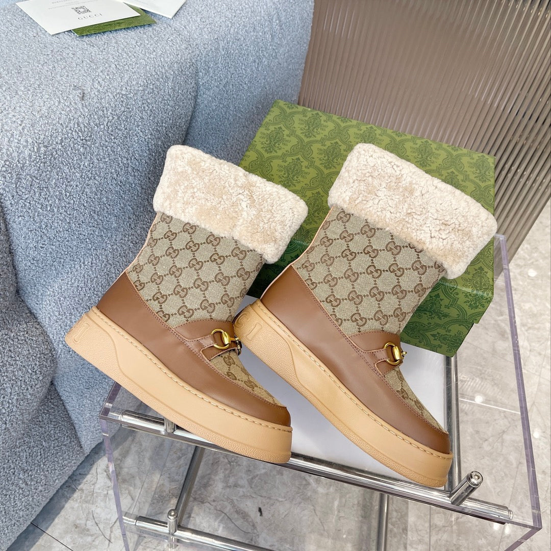 Gi2025 Monogram Boot Wool Canvas Calfskin