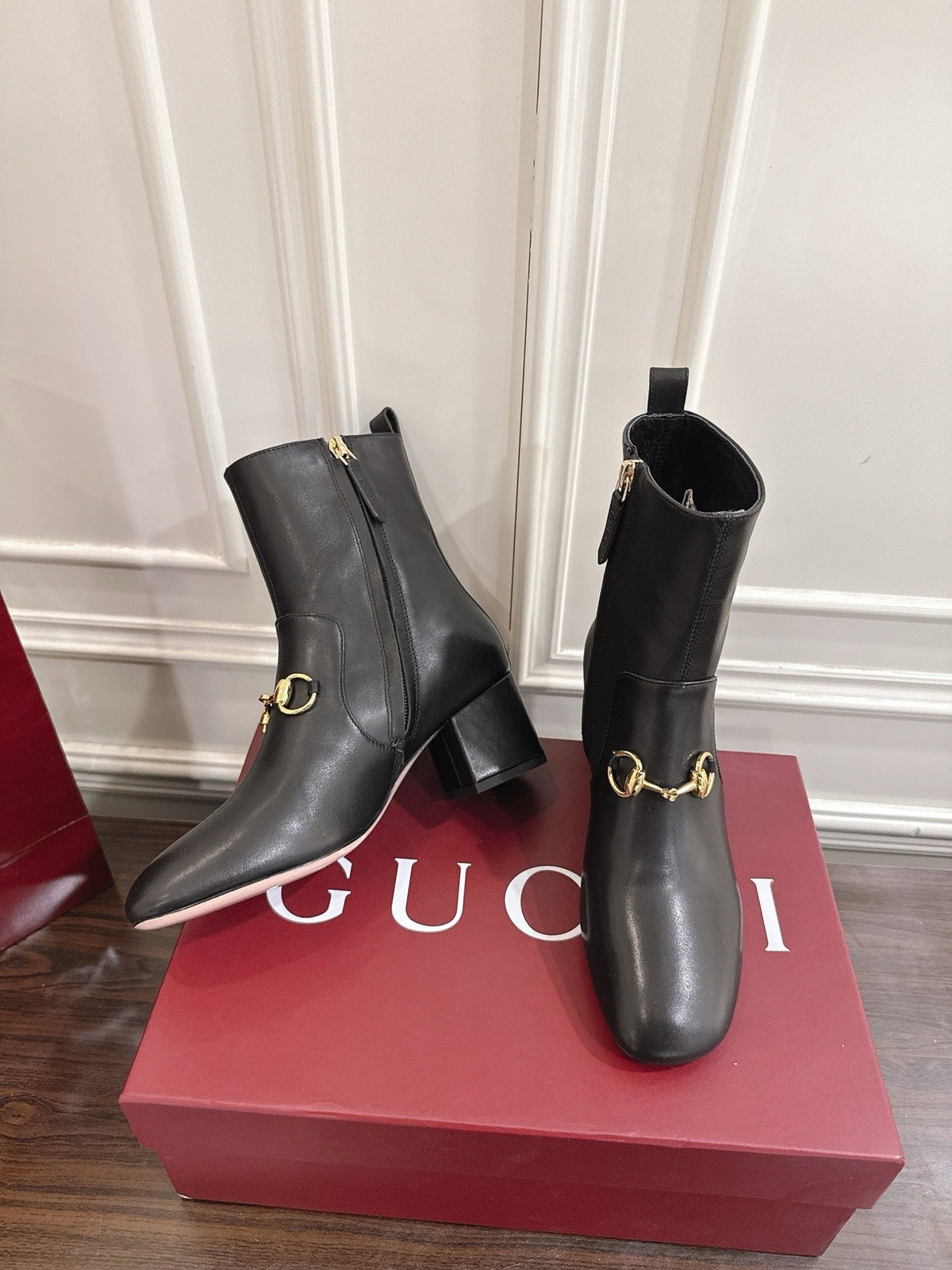 Gi Horsebit Chunky Heel Ankle Boots With Calfskin