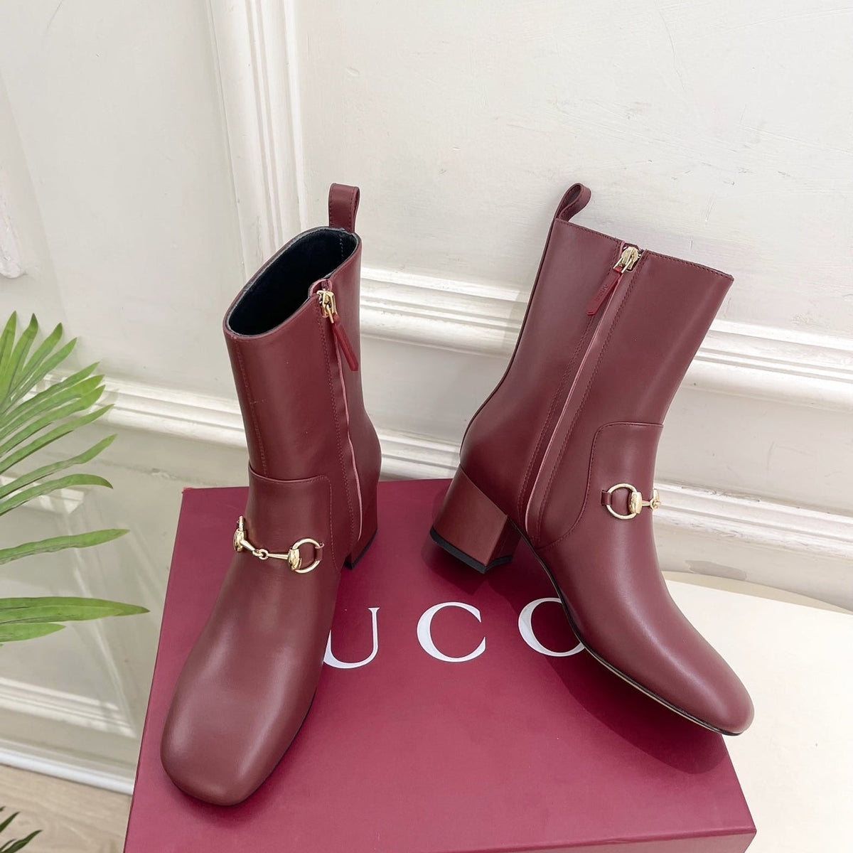Gi Horsebit Chunky Heel Ankle Boots With Calfskin