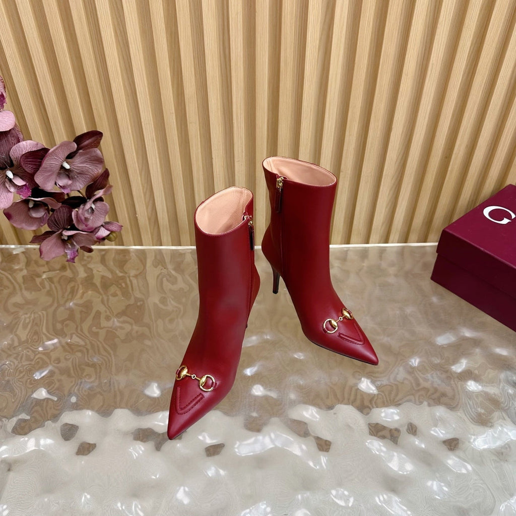Gi  2025 Thick-heeled Square-toed Ankle Boots White Sheepskin