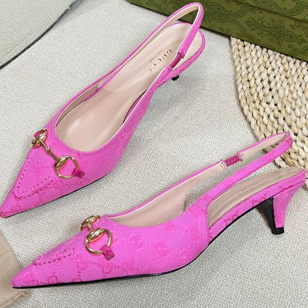 GC Horsebit Slingback Pump 50mm Canvas Sheepskin