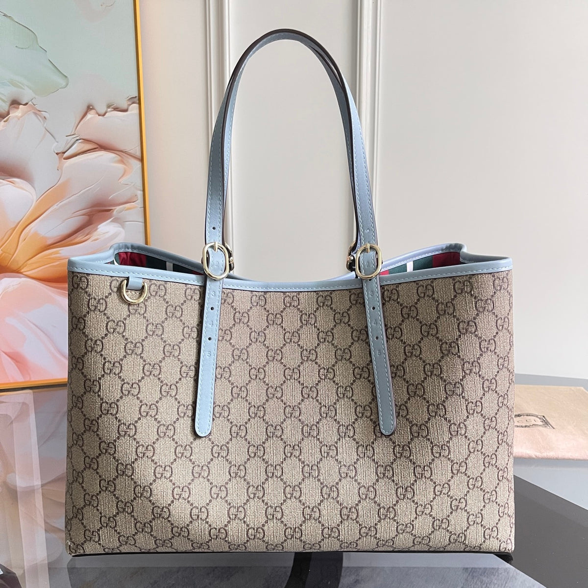 Gi Emblem Maxi Tote Bag Beige Monogram Coated Fabric