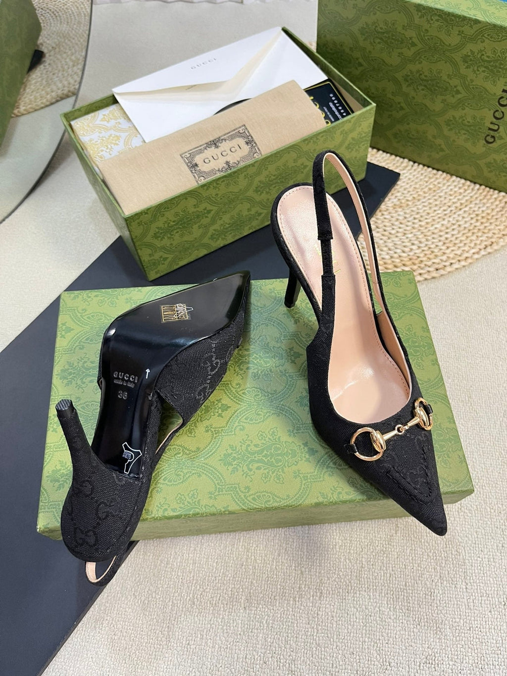 GC Horsebit Slingback Pump 100mm Canvas Sheepskin