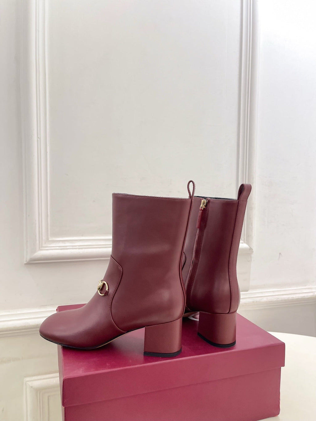 Gi Horsebit Chunky Heel Ankle Boots With Calfskin