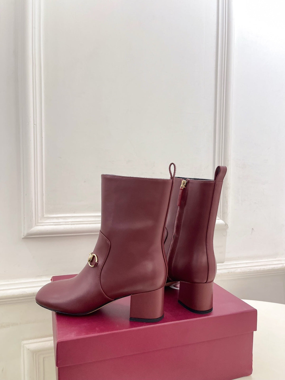 Gi Horsebit Chunky Heel Ankle Boots With Calfskin
