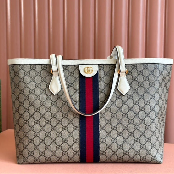 Gi Ophidia 38cm Bag Beige Leather Canvas