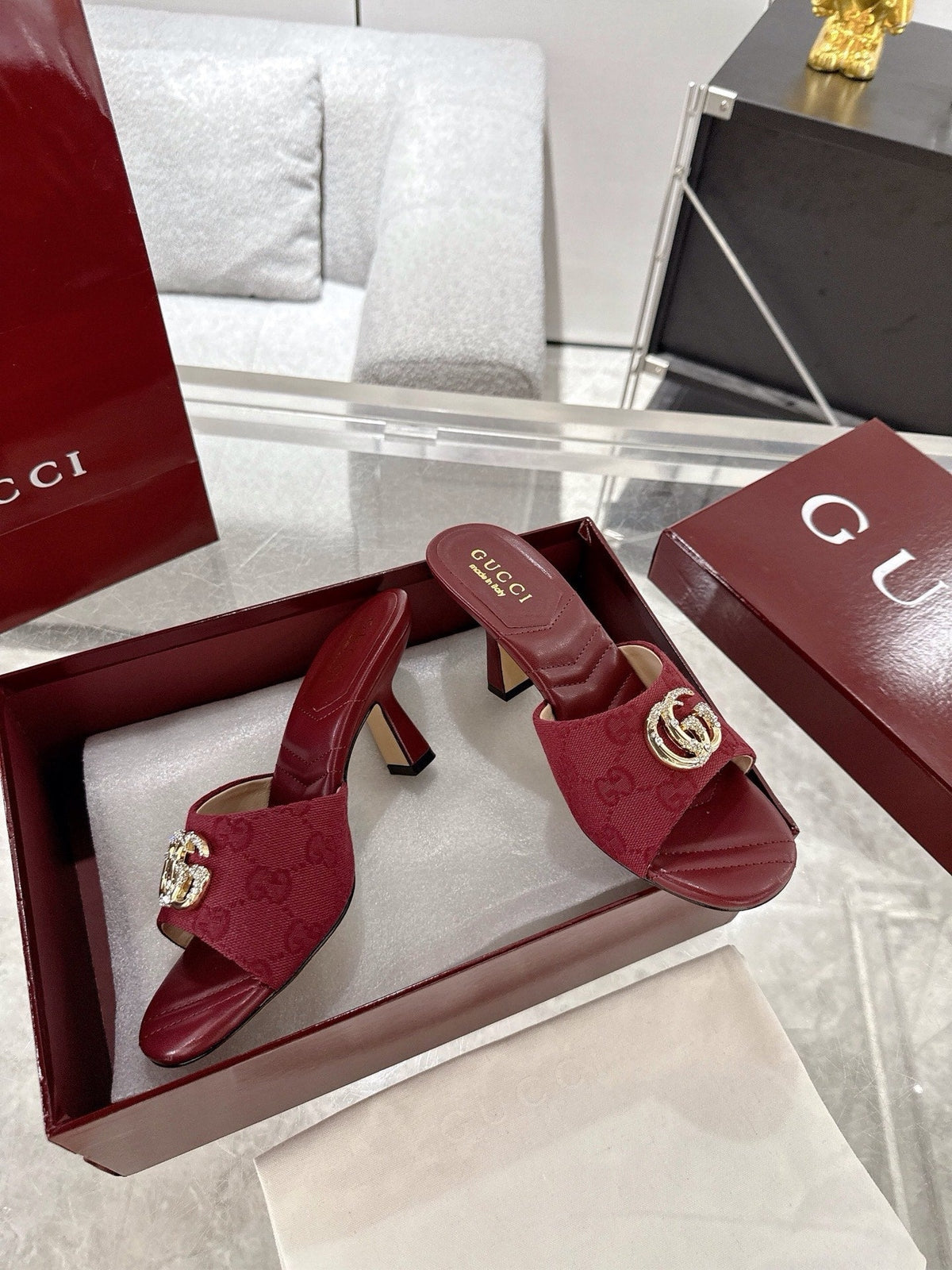 GC 2025 Double G High Heel Sandals Sheepskin