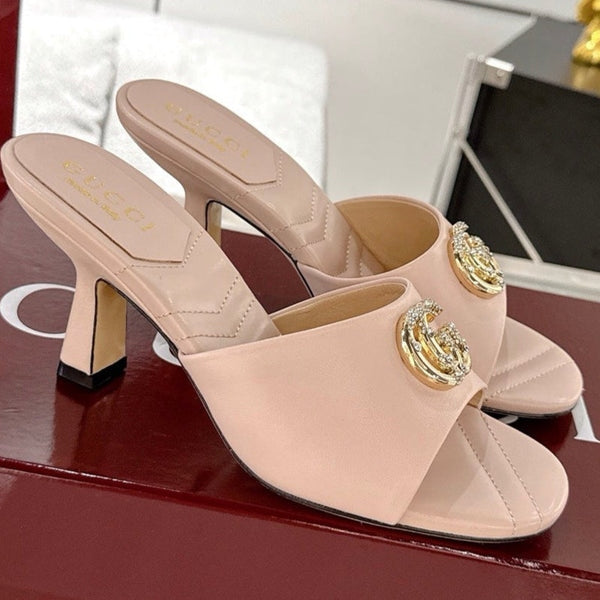 GC 2025 Double G High Heel Sandals Sheepskin