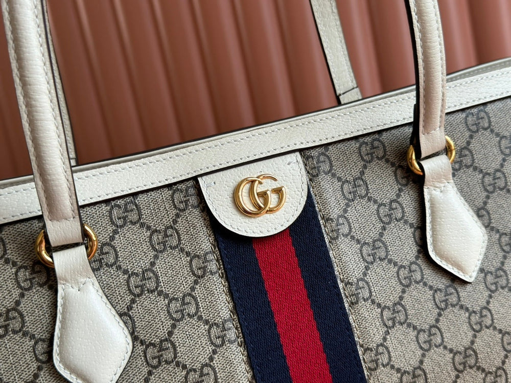 Gi Ophidia 38cm Bag Beige Leather Canvas