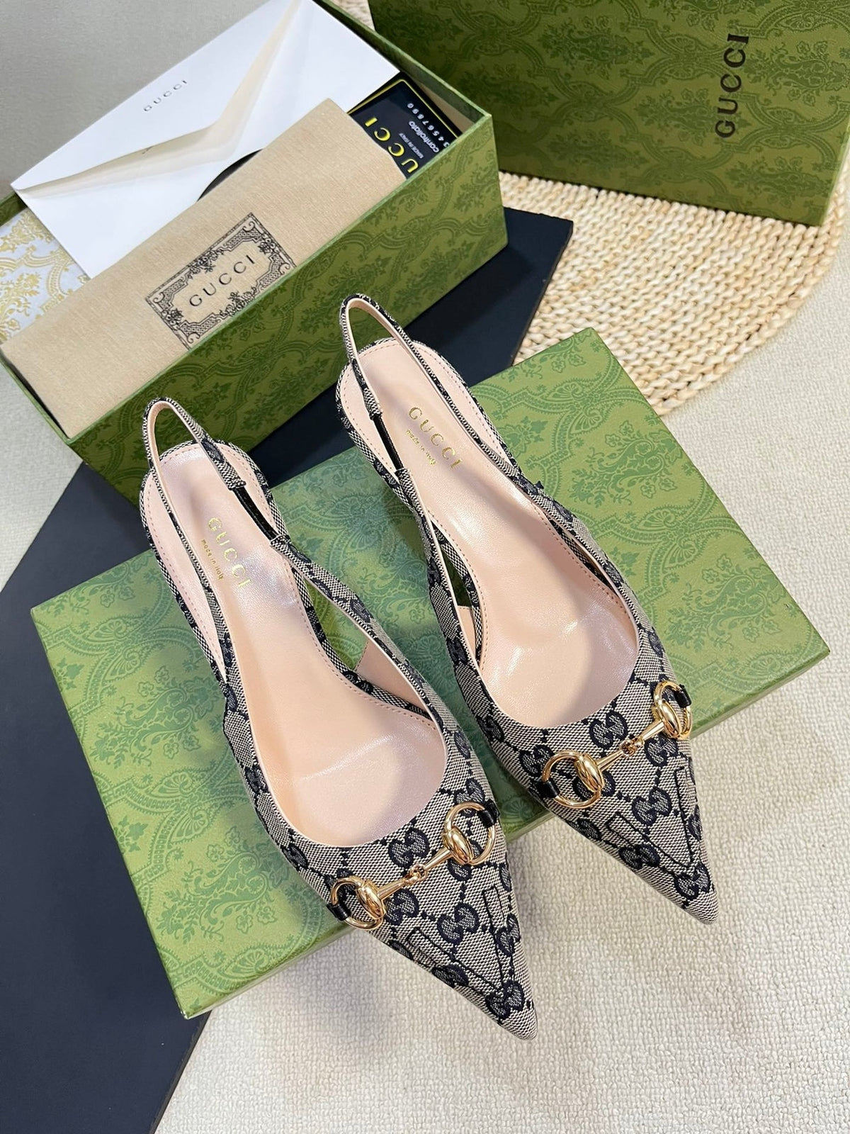 GC Horsebit Slingback Pump 50mm Canvas Sheepskin