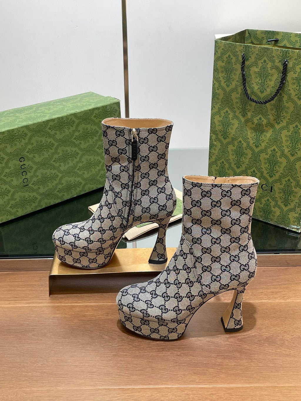 Gi SHORT BOOTS 11.5 CM IN MONOGRAM JACQUARD FABRIC