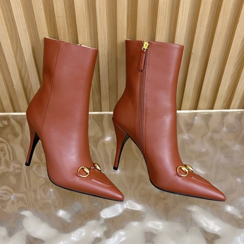 Gi  2025 Thick-heeled Square-toed Ankle Boots White Sheepskin