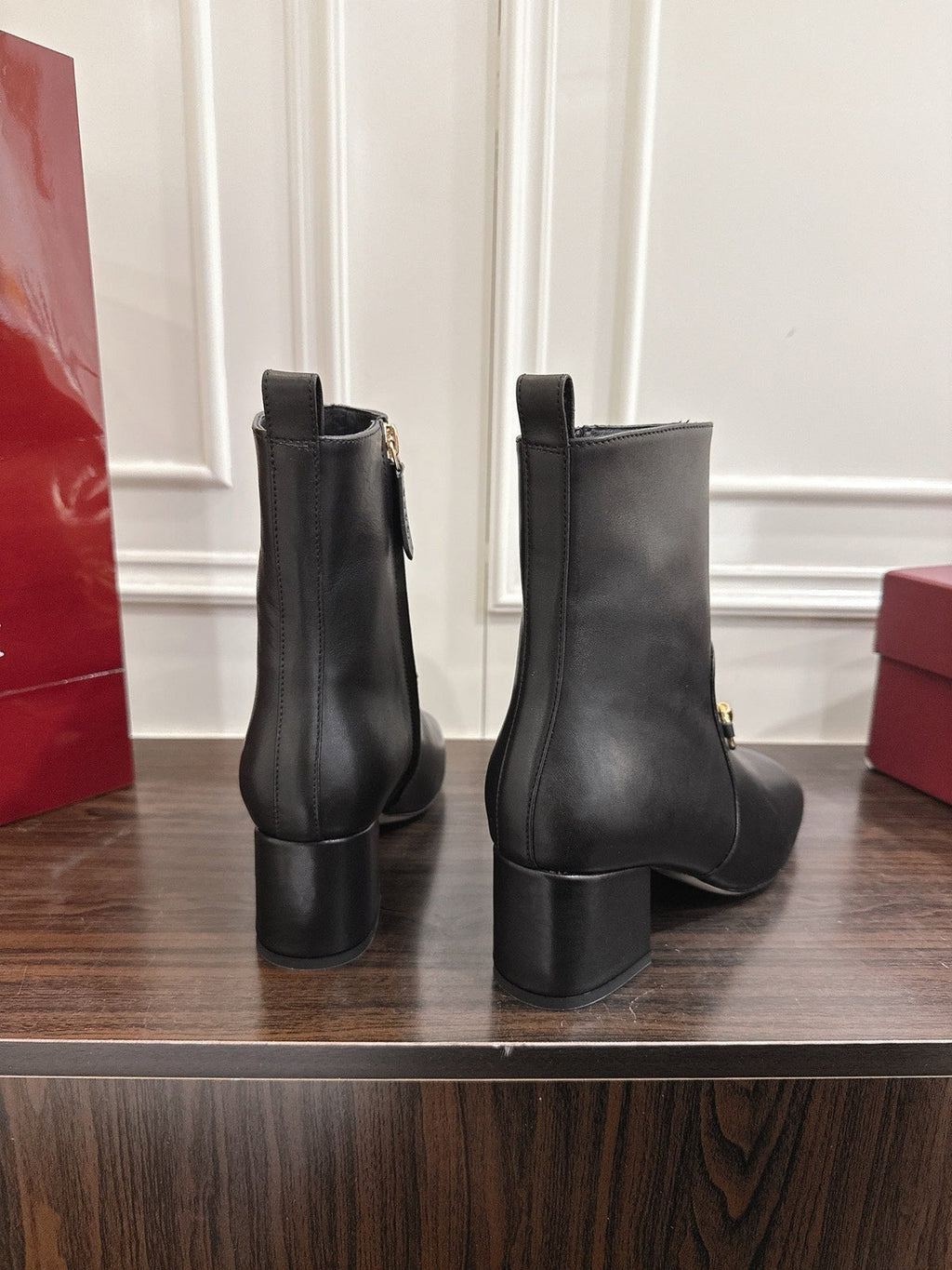 Gi Horsebit Chunky Heel Ankle Boots With Calfskin